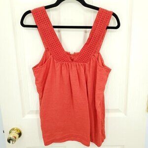 J. Crew Factory 100% Linen Eyelet Lace Tank Top 8 Orange